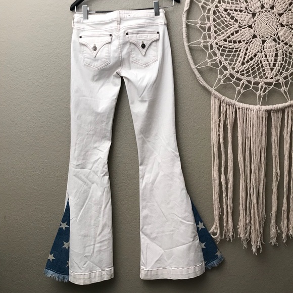 HUDSON Bellbottom Flared Off White Jeans w/ Stars - Picture 4 of 6